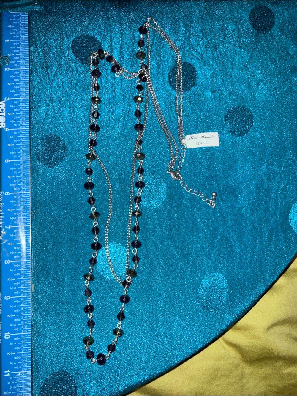 Eddie Bauer Silver Chain Necklace with Dark Blue Beads